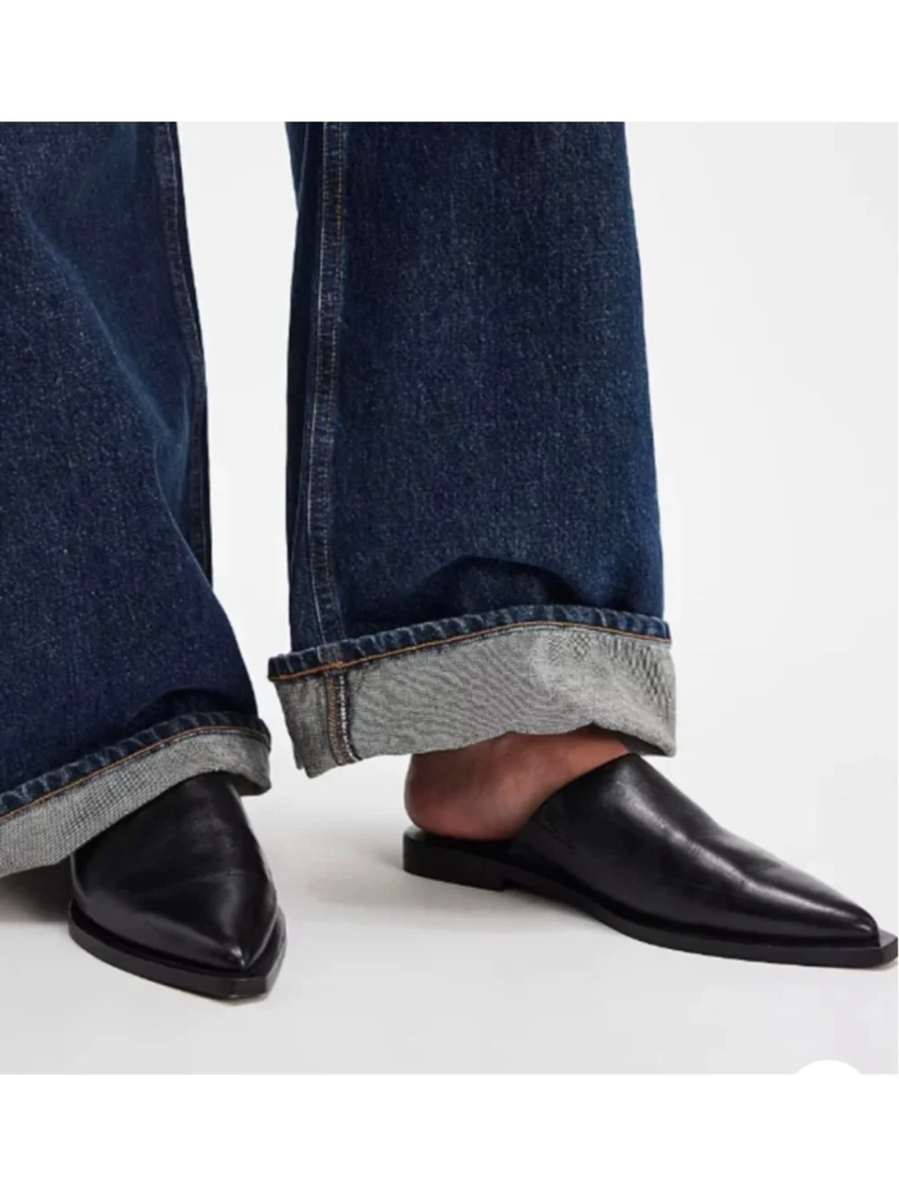 New Free People Becky Black Leather Mules SZ 7
